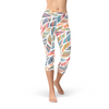 Womens Colorful Feather Fern Capri Leggings