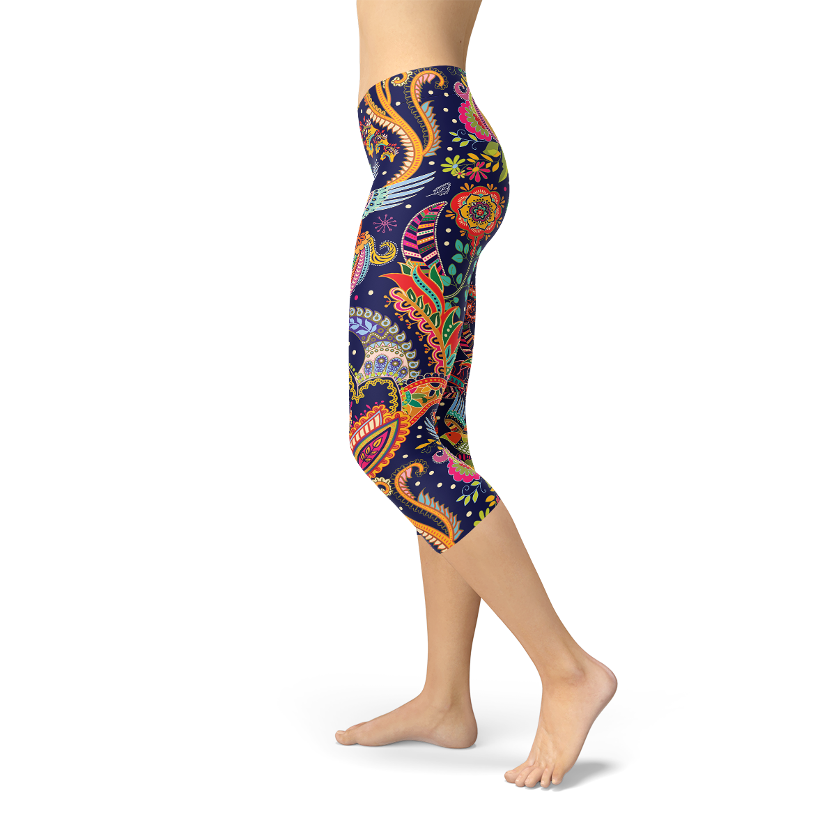 Womens Ornamental Blue Paisley Capri Leggings