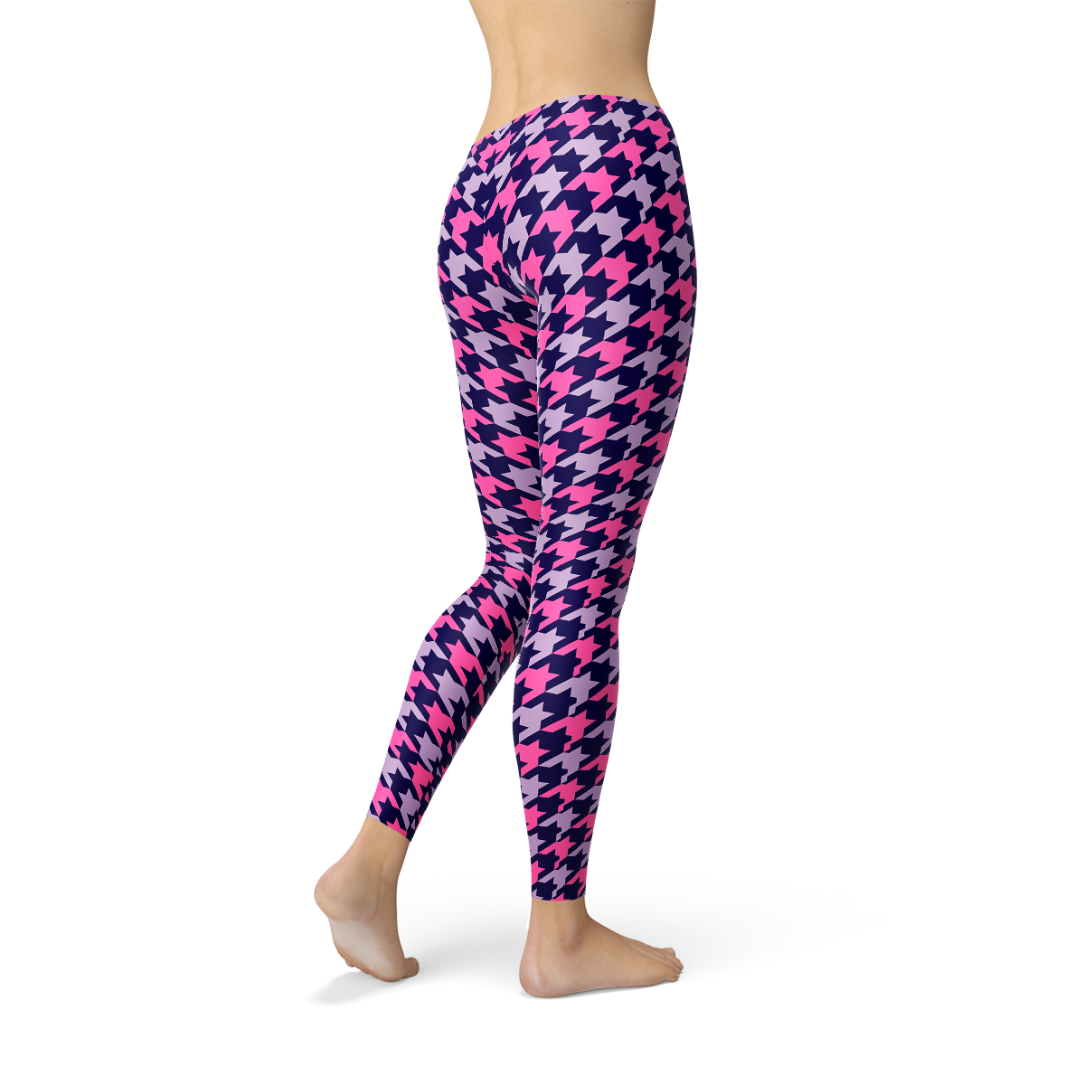 Womens Pink Purple Houndstooth Leggings