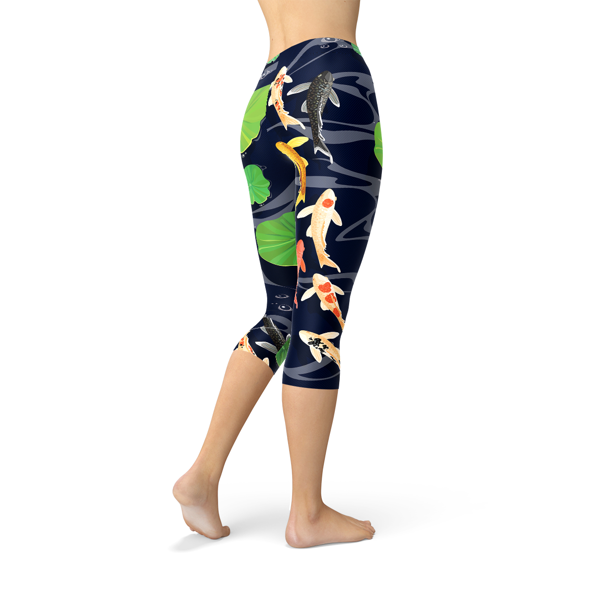 Womens Koi Fish in Pond Capri Leggings