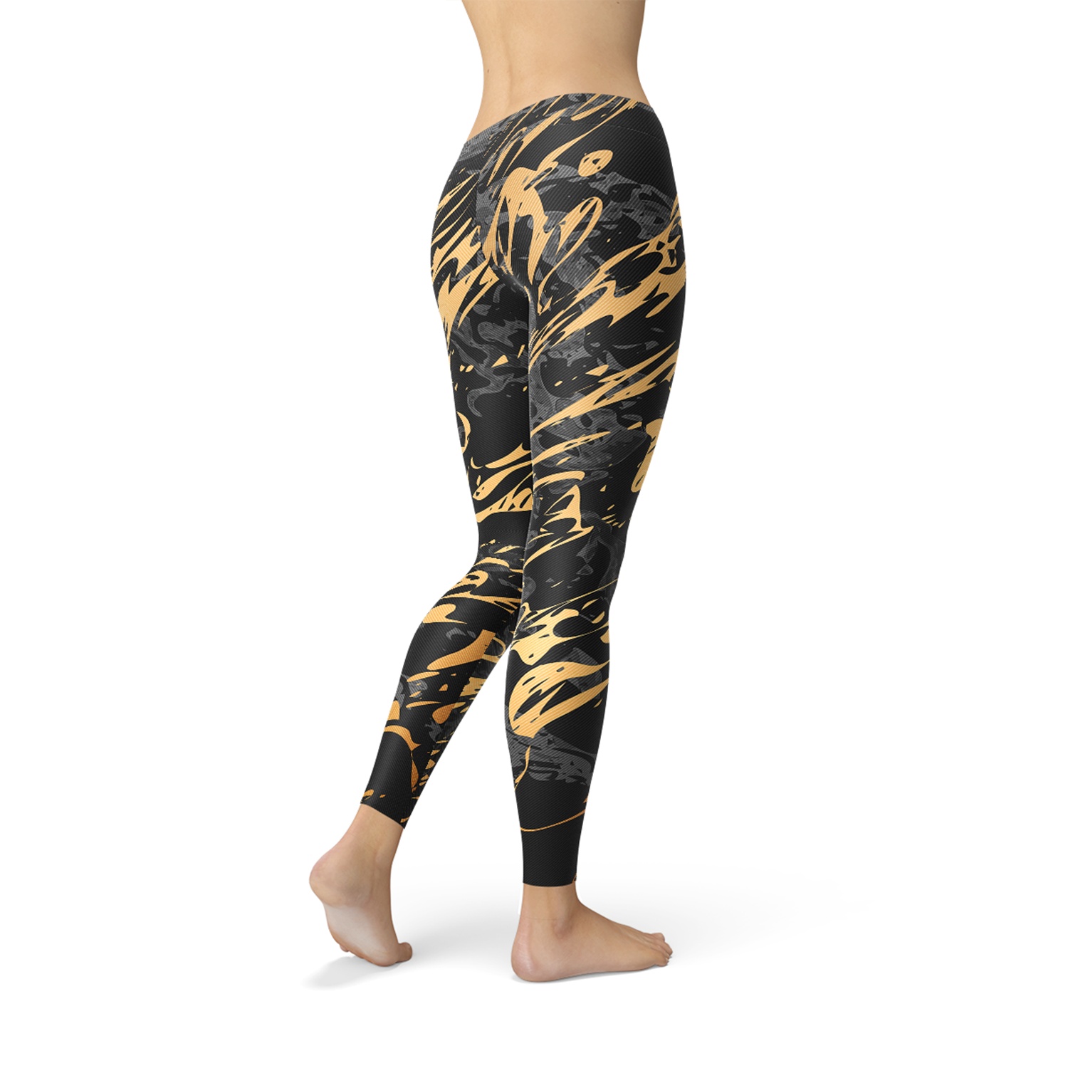 Womens Black Marble w/ Gold Splash Leggings