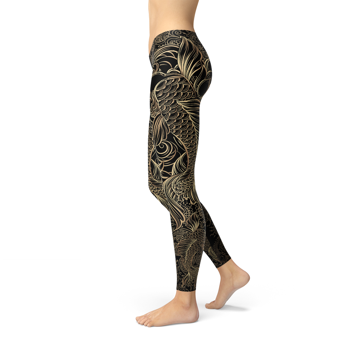 Womens Koi Fish Black Leggings