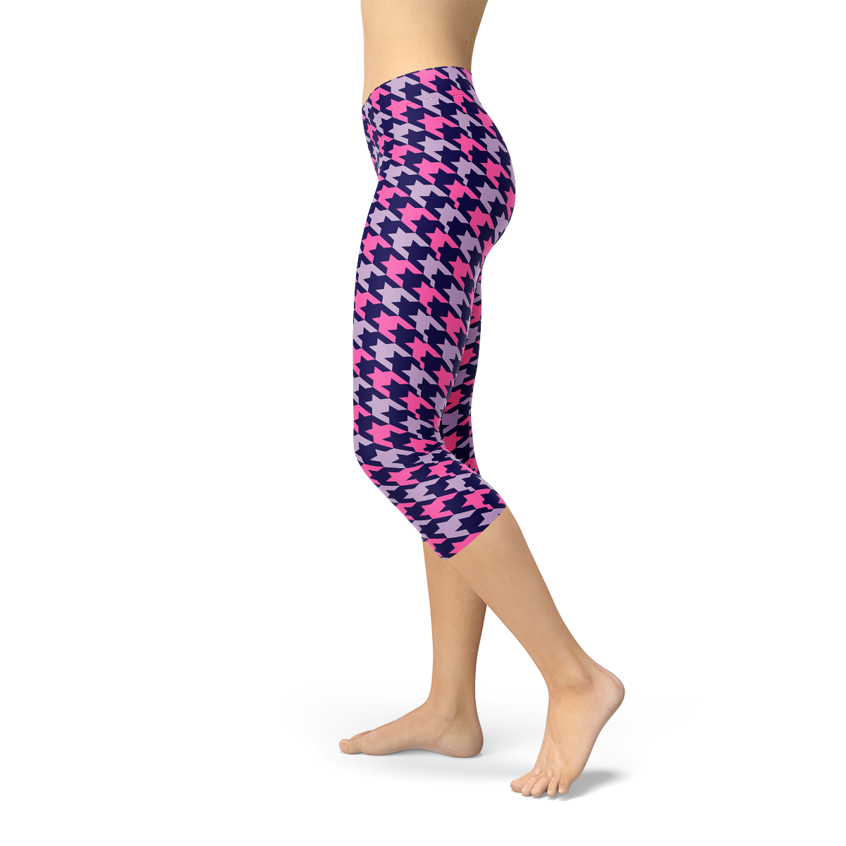 Houndstooth Pink Purple Capri Leggings