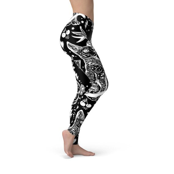 Womens Black Magic Cat Leggings