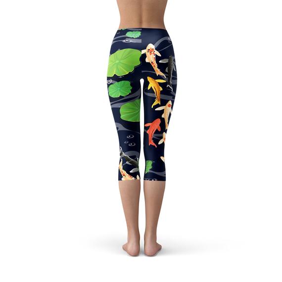 Womens Koi Fish in Pond Capri Leggings