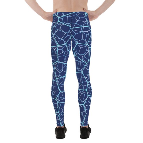 Mens Leggings - Blue Geometric Design Pattern