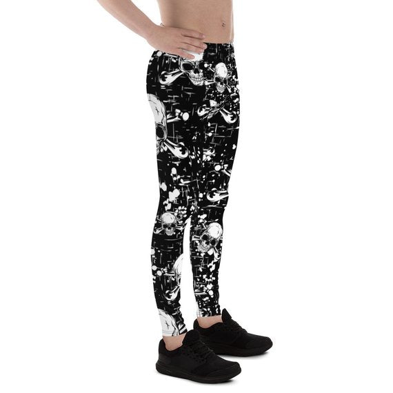 Mens Leggings - Black Skull Leggings