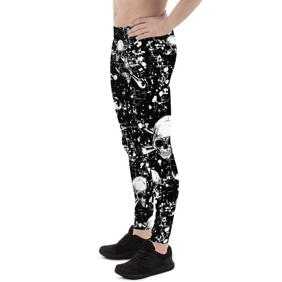 Mens Leggings - Black Skull Leggings