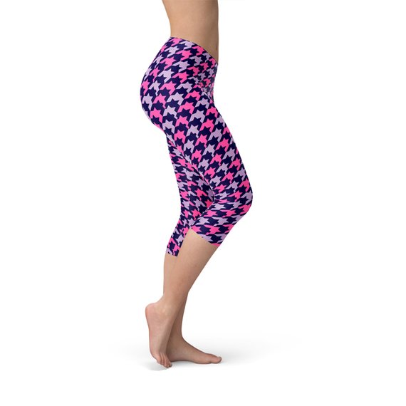 Houndstooth Pink Purple Capri Leggings