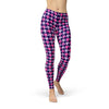 Womens Pink Purple Houndstooth Leggings